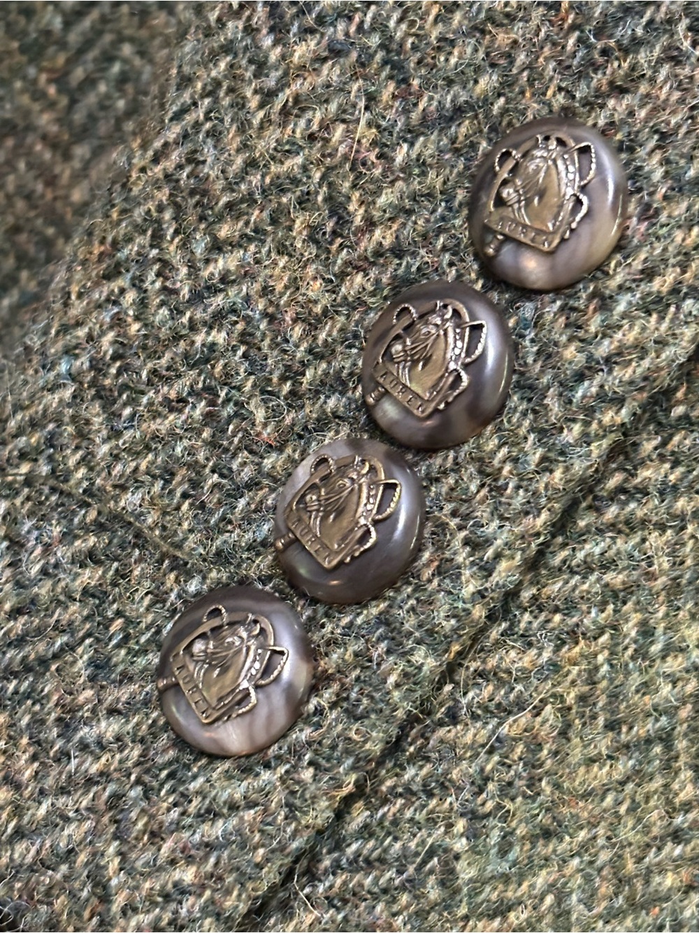 Lauren Ralph Lauren Olive Green Equestrian Herringbone Wool Blazer Size 14 EUC - Picture 7 of 16